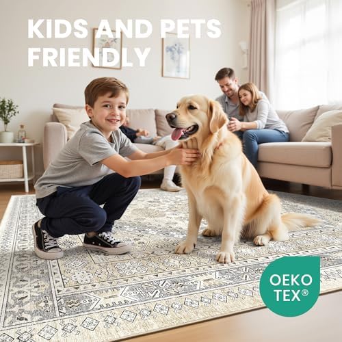 zesthome 9x12 Area Rugs for Living Room,Large Washable Rug,Beige
