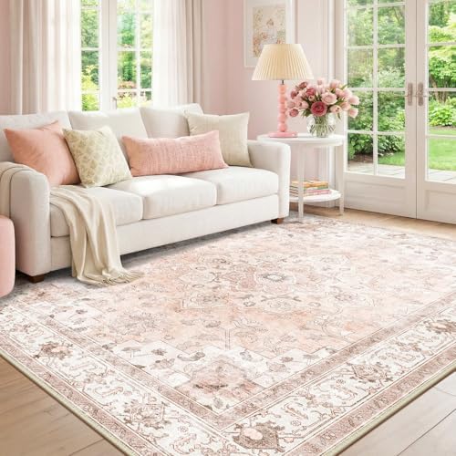 CAPALOCA 5x8 Washable Nursery Girls Low Pile Area Rug Pink