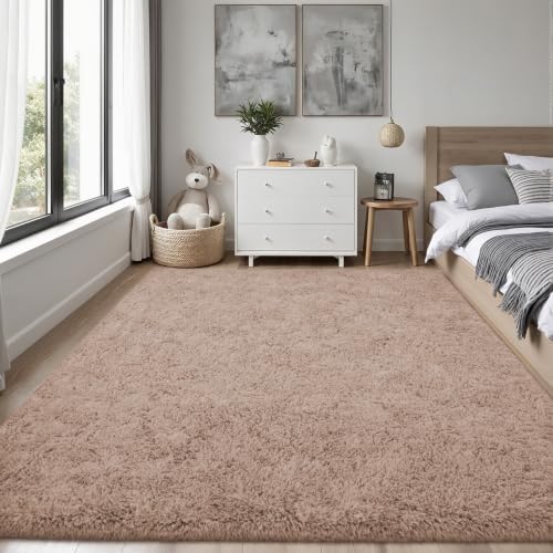 PLHXFR 6x9 Area Rugs Living Room: Fluffy Bedroom Rug Shag Carpet Camel