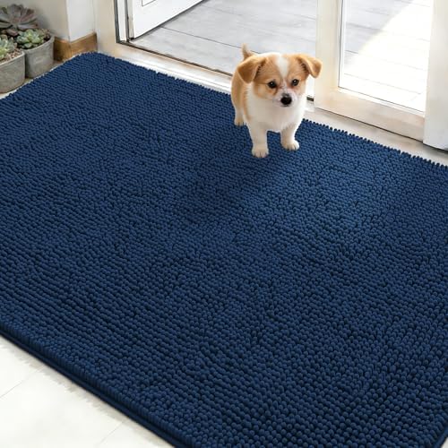 OLANLY Dog Door Mat for Muddy Paws 50x30, Super Absorbent Chenille Mud Mat
