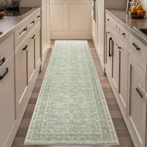 OPPODREAM Vintage Light Green Area Rugs 2x8, Washable Rug for Living Room