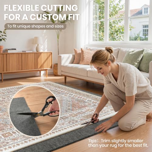 zesthome Rug Pad 5x7-1/4 Thick, Felt and Rubber Backing, Under Area Rug Protective Cushioned Pads, Keep Rugs Safe and in Place, Non Slip Rug Pads for Hardwood Floors and Finishes(5'x7', Black)