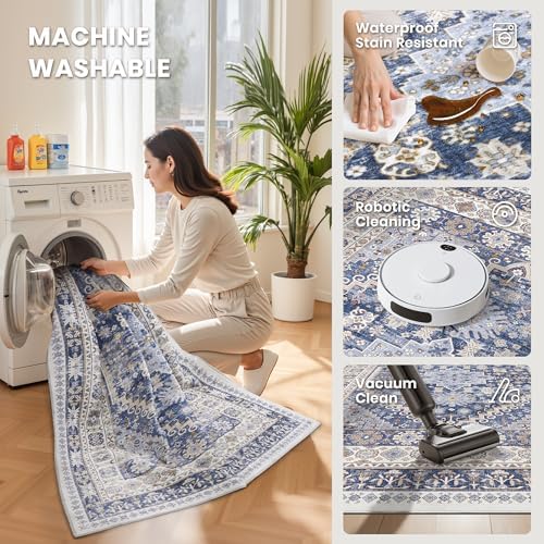 zesthome 3x18 Runner Rug Non Slip,Washable Hallway Runner Rug,Blue