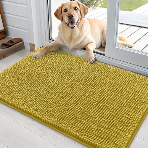 OLANLY Dog Door Mat for Muddy Paws 36x24, Super Absorbent Chenille Mud Mat