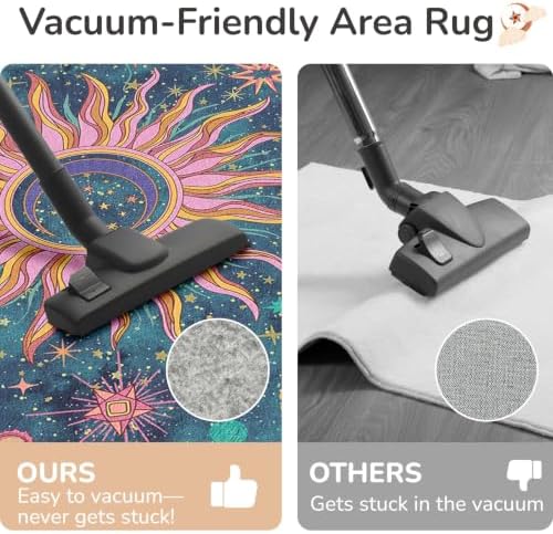 Vacuum-Friendly, 8x10 Washable Area Rug, Navy Purple Pink Teal