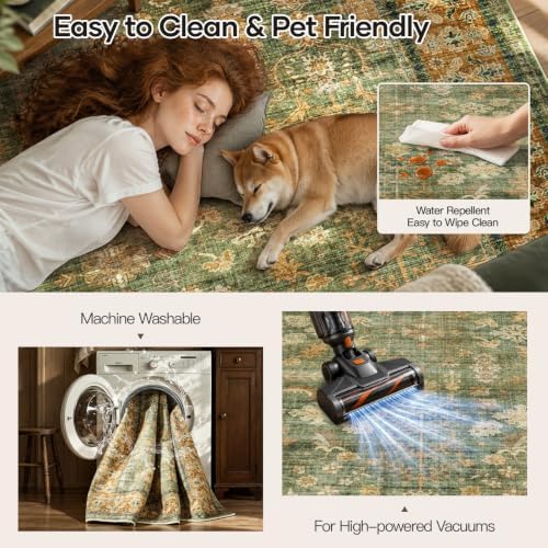 9x12 Area Rug for Living Room, Non-Slip Washable Large Carpet, Olive Green