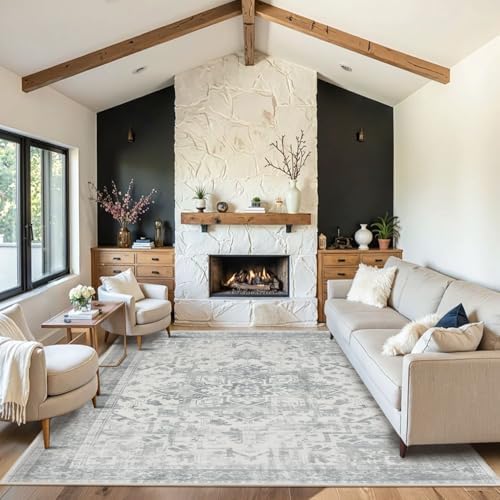 Rugxara 5X7 Washable Area Rug for Living Room, Light Grey