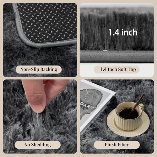 PLHXFR 10x14 Area Rugs Living Room: Fluffy Bedroom Soft Shag Rug Black Grey