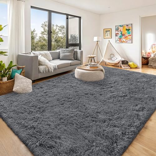 OLANLY 10x10 Machine Washable Large Area Rugs for Living Room, Bedroom, Soft Fluffy Shaggy Bedside Rug, Indoor Floor Carpet for Kids Girls and Boys, Dorms, Nursery, Home Decor Aesthetic, Grey