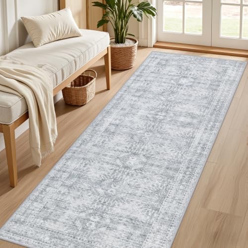 2'6''x10' Hallway Washable Runner Rug:Neutral Kitchen Carpet Gray