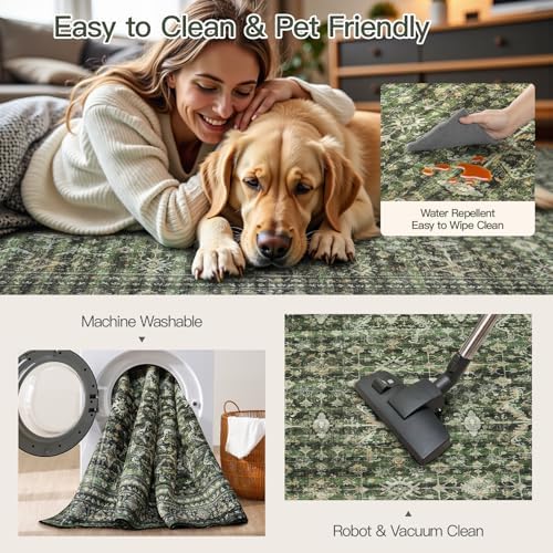 10x14 Area Rugs for Living Room, Green Washable Non-Slip Large Carpet