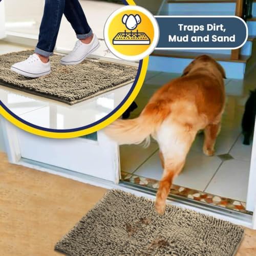 Muddy Mat® | Super Water Absorbent Door Mat Indoor, Microfiber Quick Dry Chenille Entryway Rug, Slip Resistant Front Door Mat, Indoor Mats for Entryway, Machine Washable Pet Rug, Sand 24" x 96"