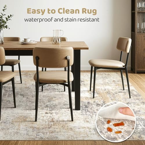 LOONGRUG Square Rug 7x7 Washable Large Neutral Modern Abstract Area Rugs