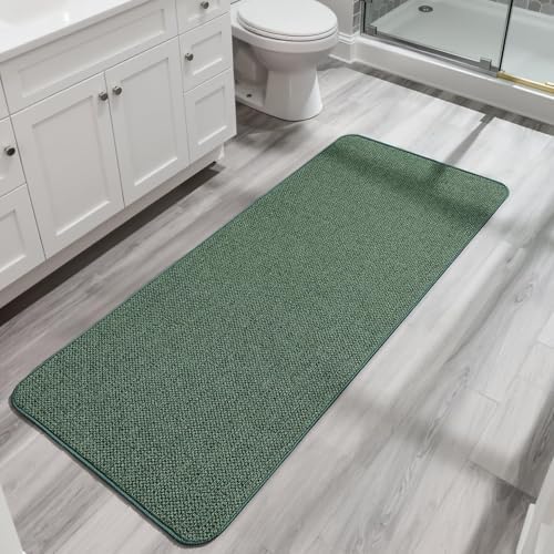 Bosap Bath Mat,Ultra Thin Bathroom Runner Rugs,Large Bath Mats for Bathroom,Quick Dry,Non-Slip,Machine Washable,Low Pile,Bath Rug,Shower Outside,Sink,Home Decor Accessories.Green,2'x5'（24x60inch）