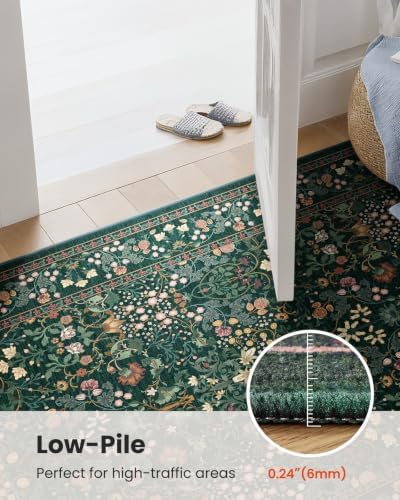 Amada Floral Washable Area Rug,8'x10',Dark Green