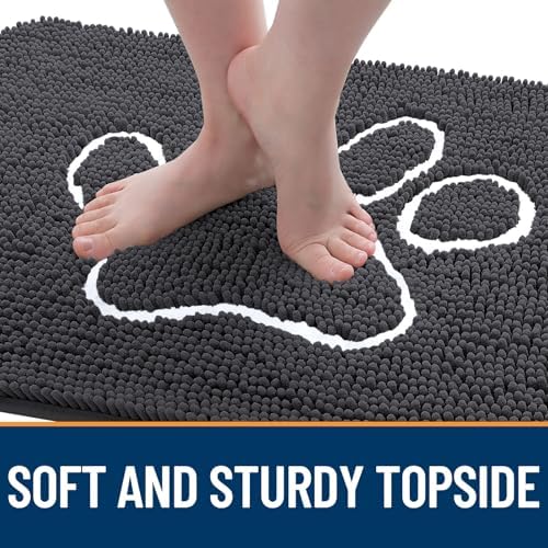 OLANLY Dog Door Mat for Muddy Paws 59x20, Paw Print Design Chenille Mud Mat