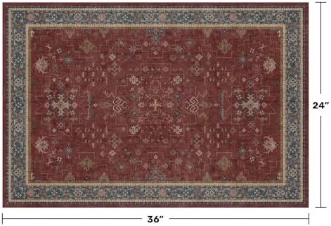Burgundy 2x3 Washable Rugs for Entryway Indoor, Boho Kitchen Rug for Floor, Bathroom, Doormat Indoor Entrance, Waterproof Non Slip Low Pile Stain & Fade Resistant, Modern Eclectic Floral Decor