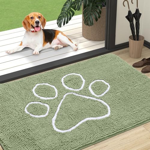 OLANLY Dog Door Mat for Muddy Paws 47x32, Paw Print Design Chenille Mud Mat