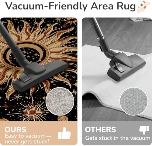 Vacuum-Friendly, 5x8 Washable Area Rug, Black Gold Beige Red
