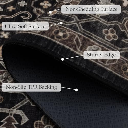 Ruaruarug Washable Area Rug 5×7 for Living Room, Ultra Soft, Black Gold