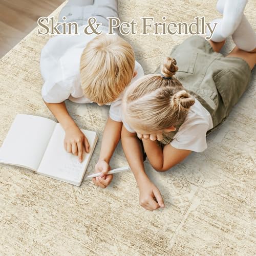 Soalmost 6x9 Area Rug for Living Room Washable Non-Slip Rugs Beige/Ivory