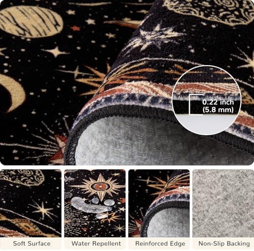 Vacuum-Friendly, 5x8 Washable Area Rug, Black Gold Beige Red