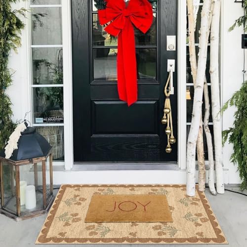 Front Door Mat Indoor Outside Entrance 2x3 Tan Floral Scalloped Rug