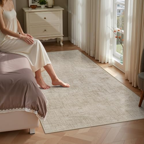 Valenrug 3x5 Entryway Rug, High-Low Pile Washable Rug for Bedroom, Beige