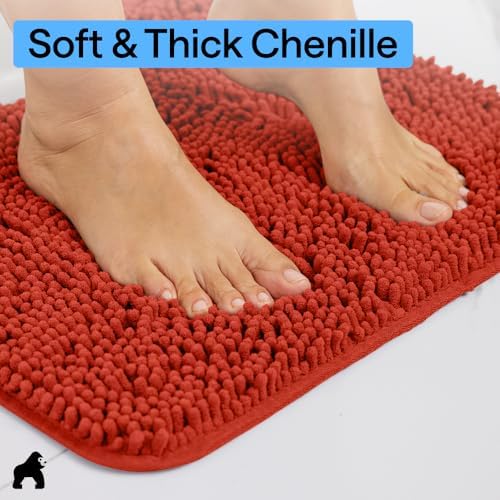 GORILLA GRIP Bath Rug Mat for Bathroom, Thick Chenille, 60x24 Sunset Orange