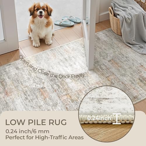 2x10 Runner Rug Non Slip,Washable Hallway Runner Rug,Green