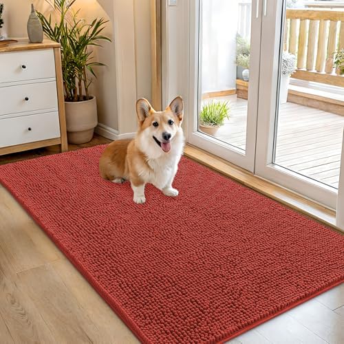 OLANLY Dog Door Mat for Muddy Paws 54x32, Super Absorbent Chenille Mud Mat