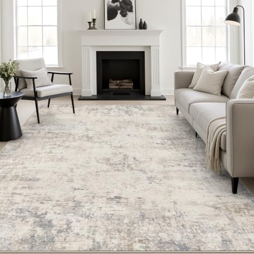 9x12 Area Rug Living Room: Modern Washable Soft Carpet Brown Beige