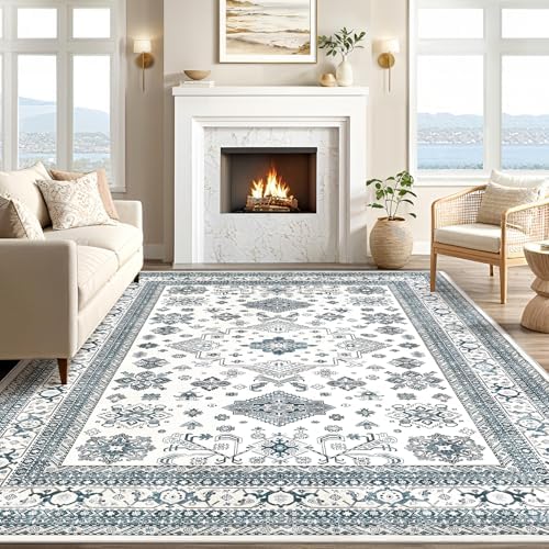 cotiled 5x7 Area Rug for Living Room, Washable, Traditional, Powder Blue