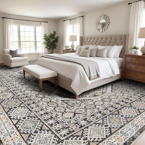 Large Area Rug 10x14 Non-slip: Washable Rug for Living Room Floor Black