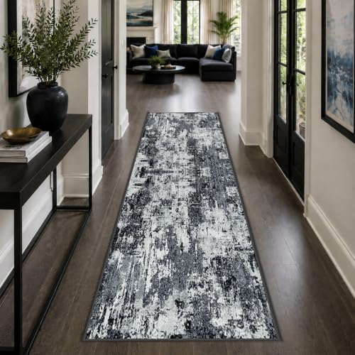 RELEANY Washable Runner 2'x8' Abstract Area Rug for Hallway Black White