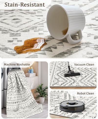 Miukiki 2x10 Runner Rug for Living Room Washable Non Slip Hallway Rug Grey