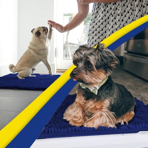 Muddy Mat® | Super Water Absorbent Door Mat Indoor, Microfiber Quick Dry Chenille Entryway Rug, Slip Resistant Front Door Mat, Indoor Mats for Entryway, Machine Washable Pet Rug, Navy Blue 24"x36"