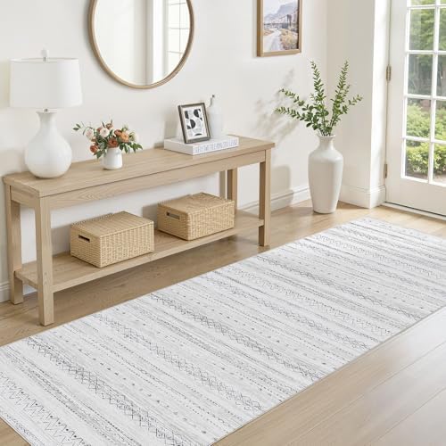 cotiled Hallway 2.6x8 Runner Rugs Washable Boho Rug Grey