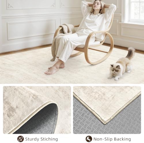 3x8 Hallway Washable Runner Rug: Kitchen Carpet Retro Beige