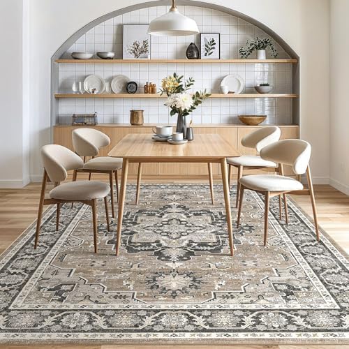 cotiled 6x9 Area Rug for Living Room, Washable, Traditional, Black Brown