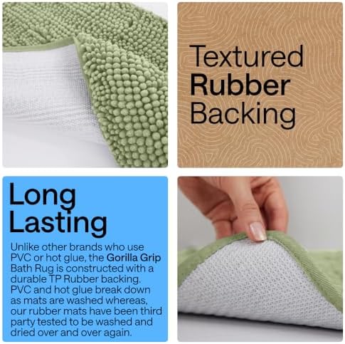 GORILLA GRIP Bath Rug Mat for Bathroom, Absorbent Chenille 60x17 Sage Green