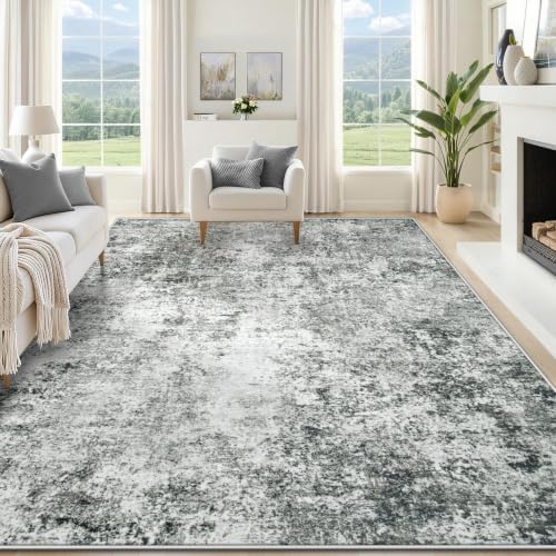 XLUEZ 8x10 Area Rugs for Living Room, Washable Modern Abstract Large Area Rug Neutral Soft Non Slip Kids Rug Stain Resistant Indoor Carpet for Bedroom Nursery Dining Room Playroom(Grey, 8'x10')