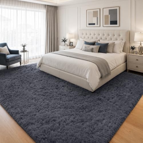 PLHXFR 10x14 Area Rugs Living Room: Fluffy Bedroom Rug Shag Carpet Grey