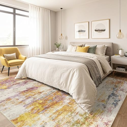 LOONGRUG 7x10 Area Rug Washable Large Neutral Modern Living Room Rugs