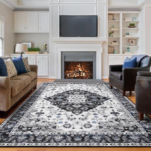 Amearea Vintage Design Area Rugs for Living Room, 6x9 Black Bedroom Rug