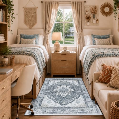 RELEANY Washable Area Rug, 3'x5', Grey/White/Beige