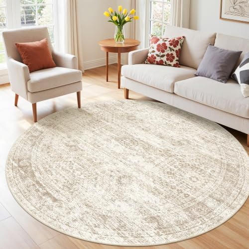 Round Rug 6ft,Circle Rug for Dining Room Table,Beige