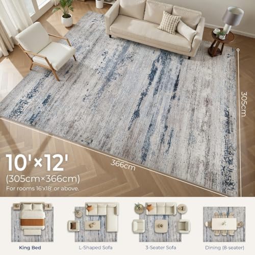 DMOYEST Area Rug Living Room Rugs 10x12 Washable Abstract Brown Bluish
