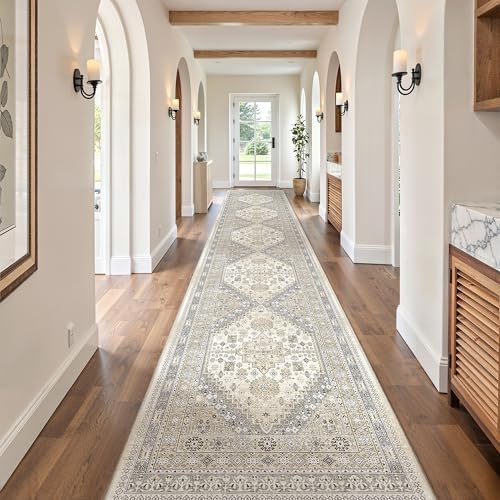 zesthome 2'6 x 14' Runner Rug Non Slip,Washable Kitchen Rugs,Beige