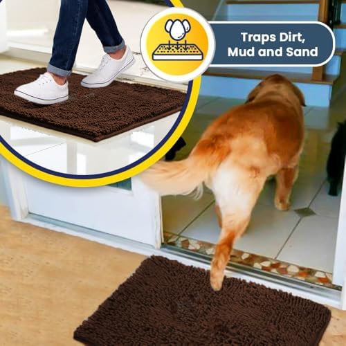 Muddy Mat® | Super Water Absorbent Door Mat Indoor, Microfiber Quick Dry Chenille Entryway Rug, Slip Resistant Front Door Mat, Indoor Mats for Entryway, Machine Washable Pet Rug, Brown 28"x18"